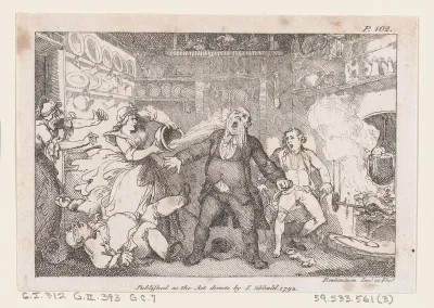 Hostess Discharges a Pan of Blood into the Face of Parson Andrews, from "The Adventures of Joseph Andrews, and his friend Mr. Abraham Adams"