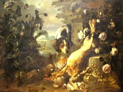 Hound with dead hare