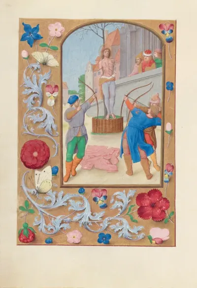 Hours of Queen Isabella the Catholic, Queen of Spain: Fol. 177v, St. Sebastian