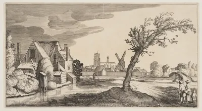 House on a Pond Outside a Town, from Landscapes (Playsante Lantschappen)
