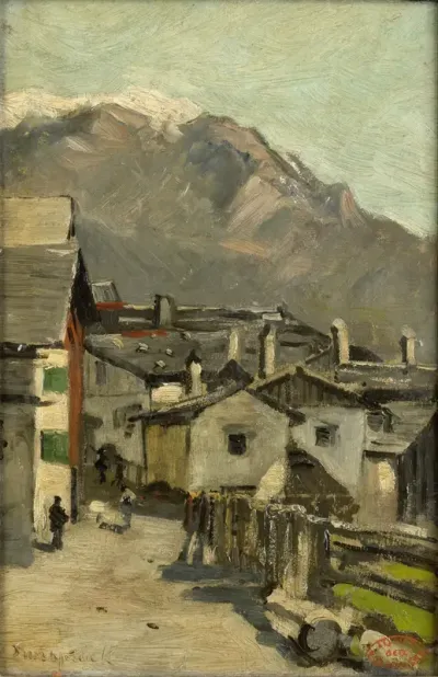 Houses along a road near a mountain (Innsbruck?)