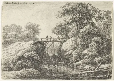 Houten brug over een beek
