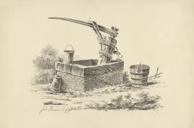 Houten pomp in vierkante put