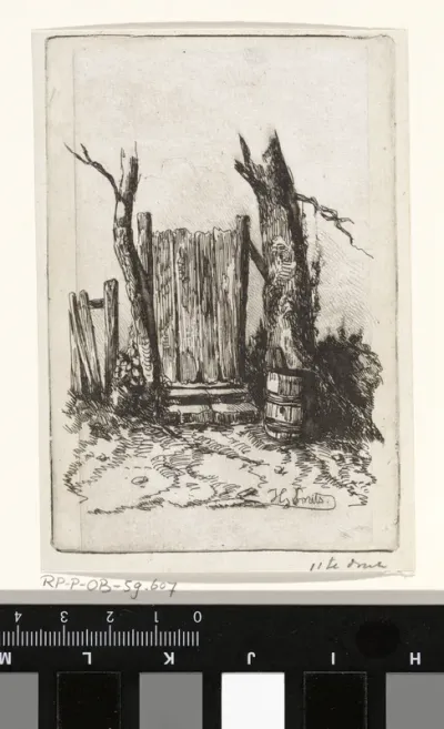 Houten poortje met regenton