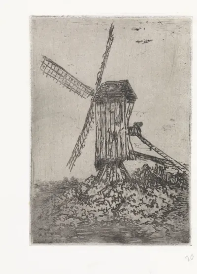 Houten windmolen in een landschap