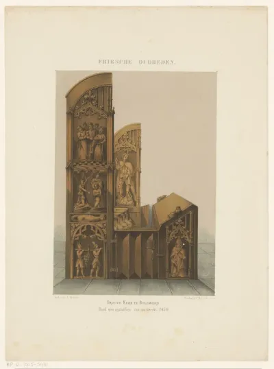 Houtsnijwerk op kerkbank van de Grote Kerk te Bolsward