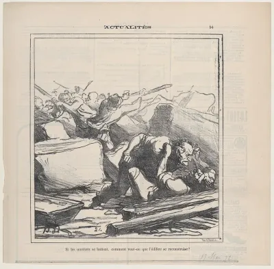 How can the building be restored if the workers are fighting between each other?, from 'News of the day,' published in Le Charivari, May 17, 1872