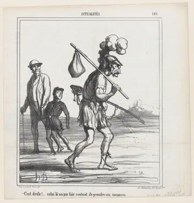 How curious, he doesn't seem to be very happy taking his vacation, from "News of the Day"