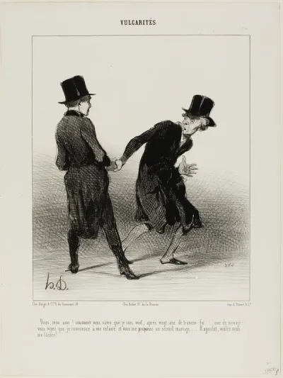“- How do you know that I am a widower? After twenty years of forced labour, not marriage, I am slowly starting to pull myself together again, and there you are, proposing me a second marriage! Ragoulet, would you please stop holding my hand!,” plate