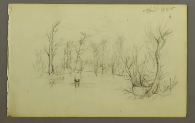 Htakie (?) Pond, Two People in Canoe