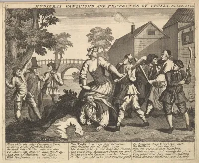 Hudibras Vanquish'd and Protected by Trulla (Plate 5: Illustrations to Samuel Butler's Hudibras)