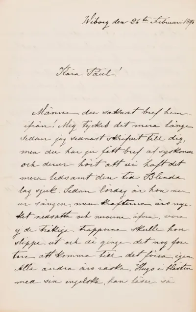 Hugo and Ebba Mathilda Simbergs’ letter to Paul Simberg 26.2.1896