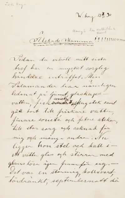 Hugo and Julius Wilhelm Simbergs’ letter to Ebba Mathilda Simberg 7.10.1890
