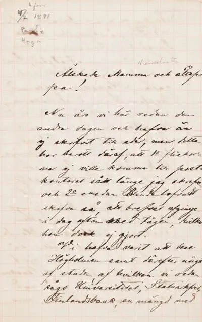 Hugo and Paul Simbergs’ letter to Ebba Mathilda Simberg 4.-5.7.1891