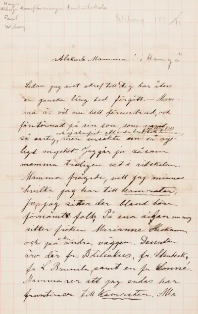 Hugo and Paul Simbergs’ letter to Ebba Mathilda Simberg November 1891