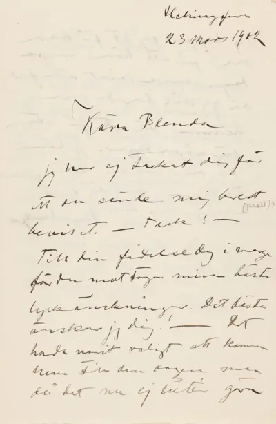 Hugo and Walter Simbergs’ letter to Blenda Simberg 23.3.1902