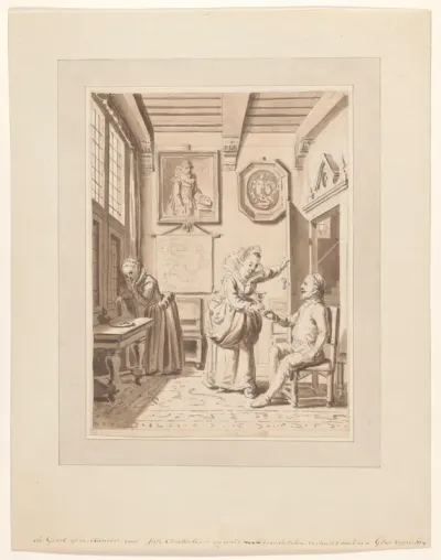 Hugo de Groot krijgt op de kamer van Juffrouw Daatselaar een verkwikkend glas wijn