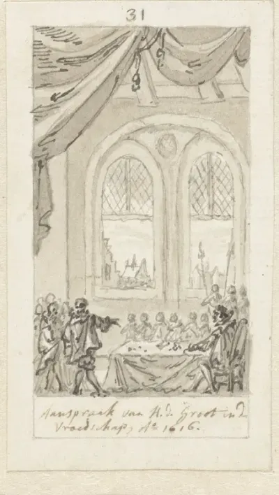 Hugo de Groot pleit in de Amsterdamse vroedschap voor tolerantie, 1616