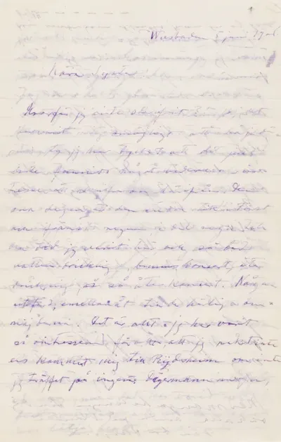 Hugo Simbergin kirje Blenda Simbergille 5.6.1906