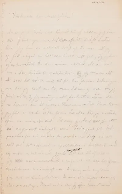 Hugo Simberg’s letter to Akseli Gallen-Kallela 28.4.1896