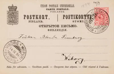 Hugo Simberg’s letter to Blenda Simberg 13.9.1894