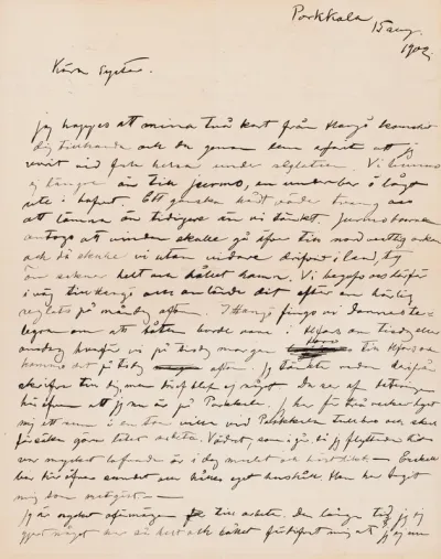 Hugo Simberg’s letter to Blenda Simberg 15.8.1902