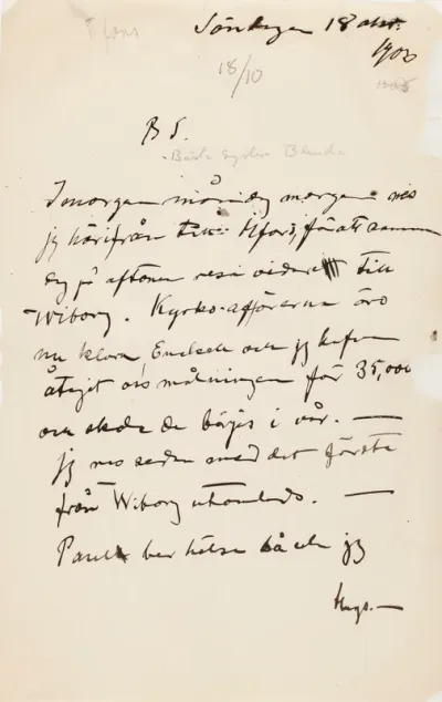Hugo Simberg’s letter to Blenda Simberg 18.19.1903
