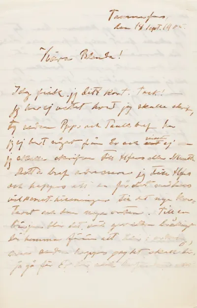 Hugo Simberg’s letter to Blenda Simberg 18.9.1905