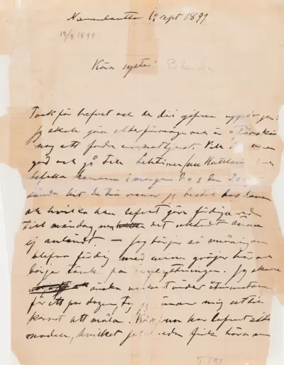Hugo Simberg’s letter to Blenda Simberg 19.9.1899