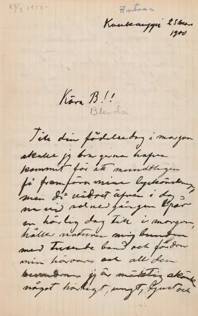 Hugo Simberg’s letter to Blenda Simberg 23.3.1900