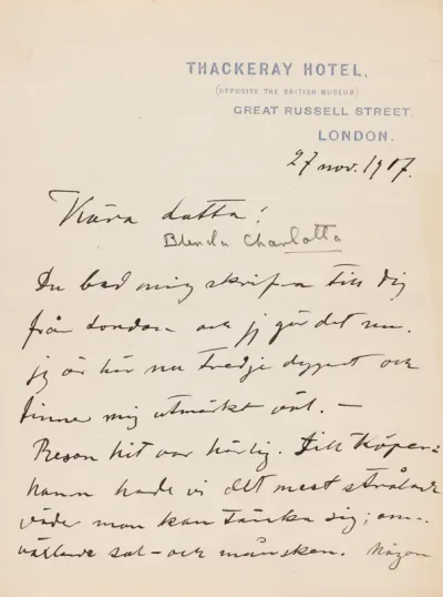 Hugo Simberg’s letter to Blenda Simberg 27.11.1907