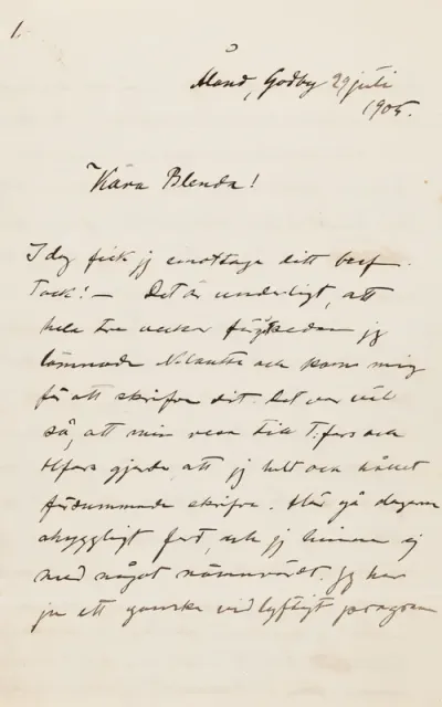 Hugo Simberg’s letter to Blenda Simberg 29.7.1905