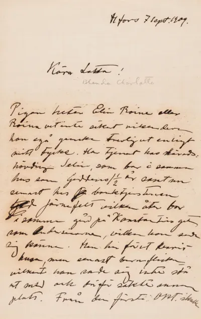 Hugo Simberg’s letter to Blenda Simberg 7.9.1909
