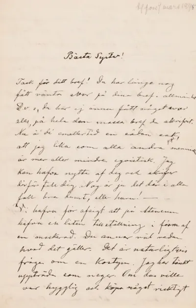 Hugo Simberg’s letter to Blenda Simberg 9.3.1895