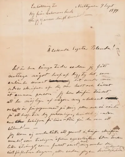 Hugo Simberg’s letter to Blenda Simberg 9.9.1897