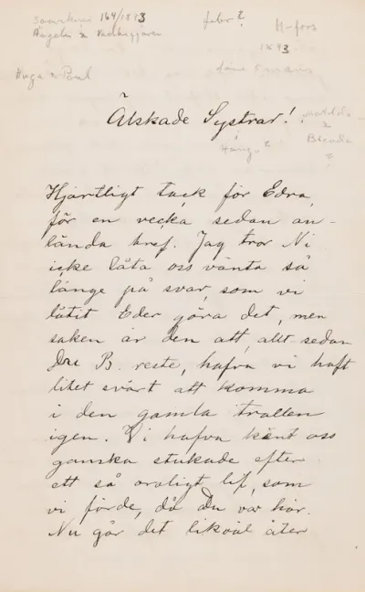 Hugo Simberg’s letter to Blenda Simberg February 1893