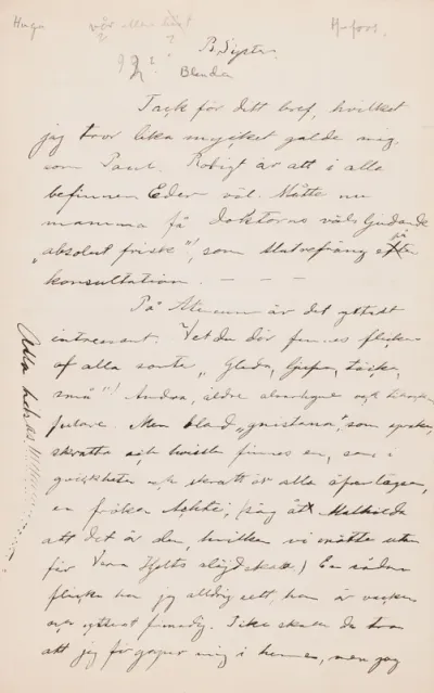 Hugo Simberg’s letter to Blenda Simberg spring 1892