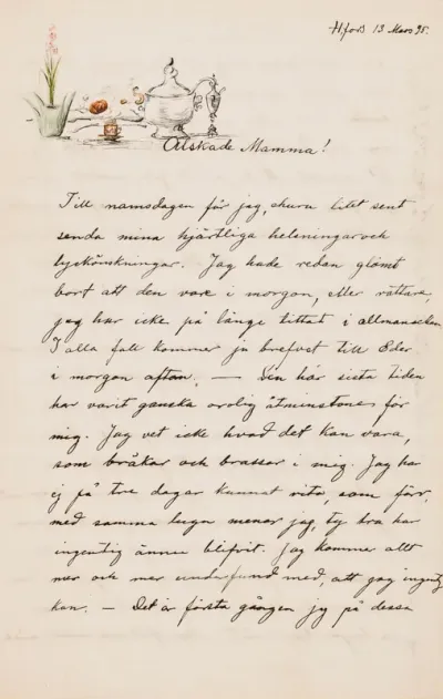 Hugo Simberg’s letter to Ebba Mathilda Simberg 13.3.1895