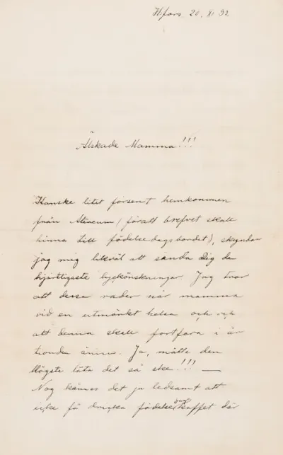 Hugo Simberg’s letter to Ebba Mathilda Simberg 20.11.1893