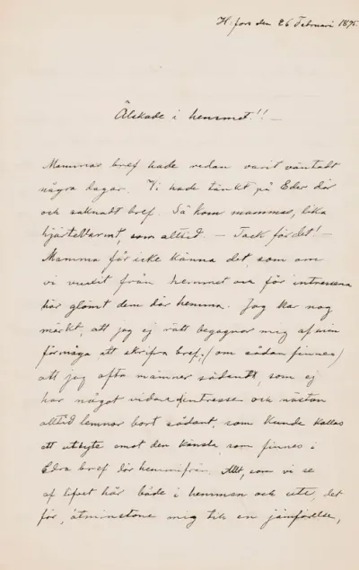 Hugo Simberg’s letter to Ebba Mathilda Simberg 26.2.1895