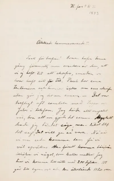 Hugo Simberg’s letter to Ebba Mathilda Simberg 4.12.1893