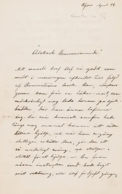 Hugo Simberg’s letter to Ebba Mathilda Simberg April 1894