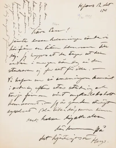 Hugo Simberg’s letter to Elsa Simberg 12.10.1901