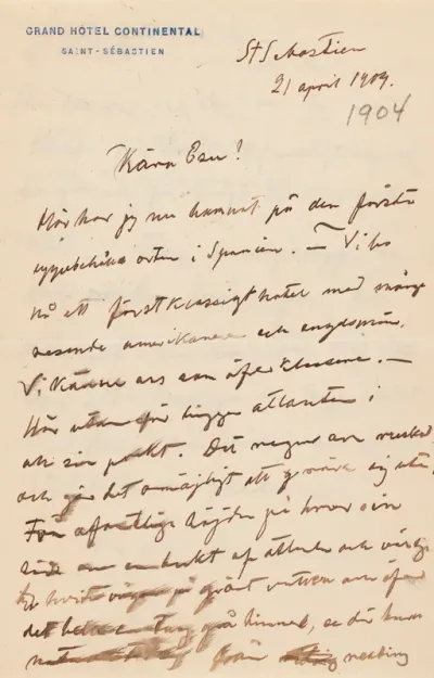 Hugo Simberg’s letter to Elsa Simberg 21.4.1904 (a)
