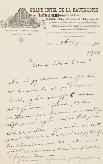 Hugo Simberg’s letter to Elsa Simberg 25.5.1904