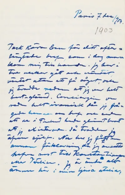Hugo Simberg’s letter to Elsa Simberg 7.12.1903