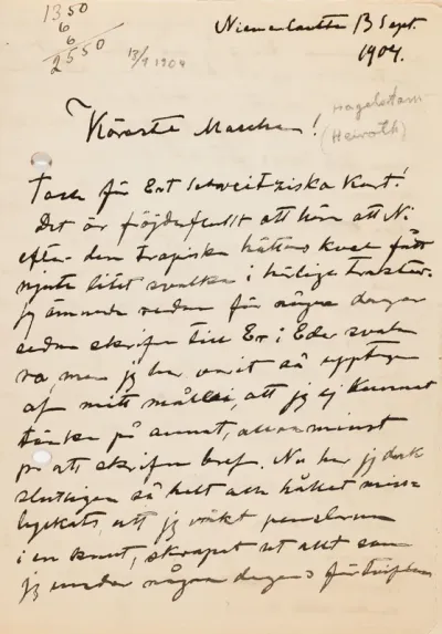 Hugo Simberg’s letter to Mascha Hagelstam 13.9.1904