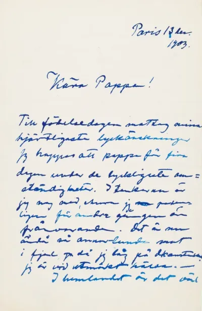 Hugo Simberg’s letter to Niclas Eduard Simberg 13.12.1903