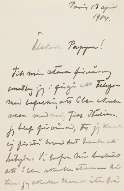 Hugo Simberg’s letter to Niclas Eduard Simberg 13.4.1904