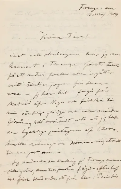 Hugo Simberg’s letter to Niclas Eduard Simberg 16.5.1904